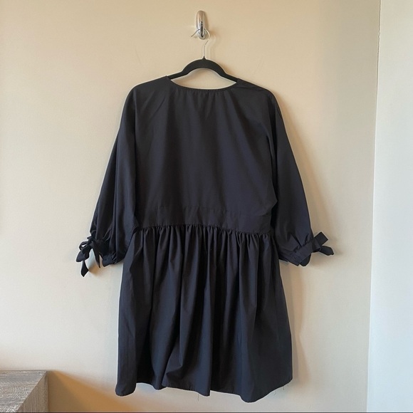 Asos Design Cotton Poplin Button Detail Mini Smock Dress with Tie Sleeves - Picture 4 of 10